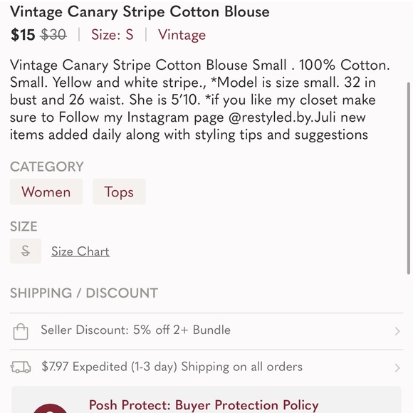 Vintage Canary Stripe Cotton Blouse - Picture 10 of 10